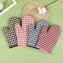 棉麻小格防烫微波炉手套烤箱隔热手套垫子套装 厨房家用耐高温