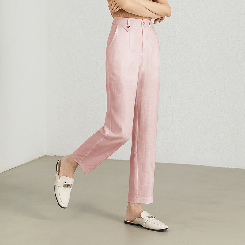 Pink Pants Summer Thin Tencel Linen Ankle-length Pants Loose Sickle Pants Women's Breathable High Waist Casual Pants Harlan