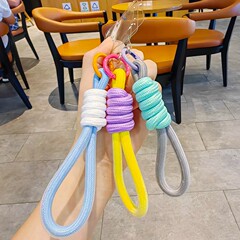 ぬいぐるみおもちゃストラップカラーブロックメッシュキーホルダーシンプルなショートストラップクリエイティブキーホルダーリングぶら下げアクセサリー