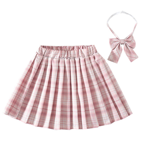 Girls' JK School Uniform Skirt Spring and Autumn Season Checkered Children's Original Short Skirt Primary School and Middle School Student Half Body Pleated Skirt Full Set
