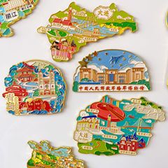 山東省青島市、威海市、大連市、瀋陽市、済南市の金属製冷蔵庫用マグネット、文化的で創造的な小さなギフト、観光記念品