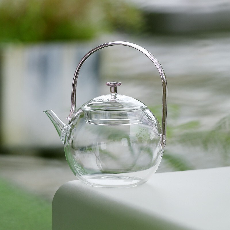 High Borosilicate Glass Teapot with Handle, Large Capacity Tea Brewing Pot, Moon-Shaped Handle Teapot