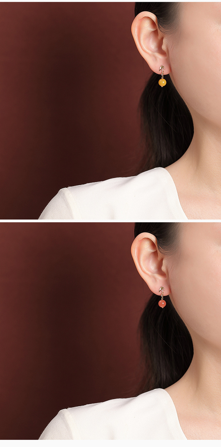 Bông tai nữ bạc S925 mạ vàng đính đá sodalite hình lá tre tròn — Mẫu sapphire chi tiết 7