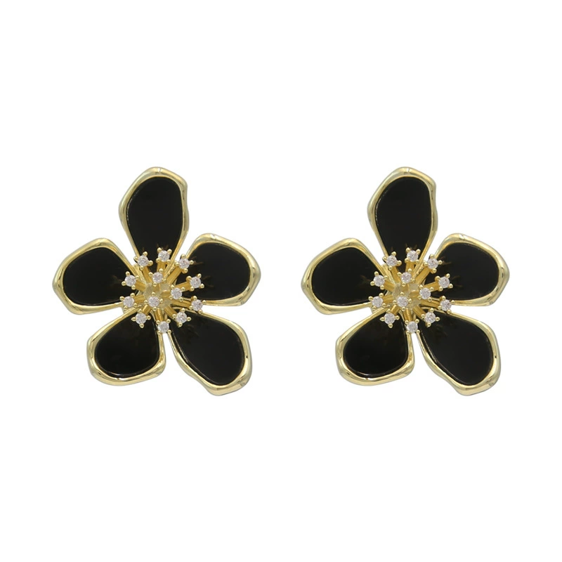 Earrings with zircon, high-quality style, flowered