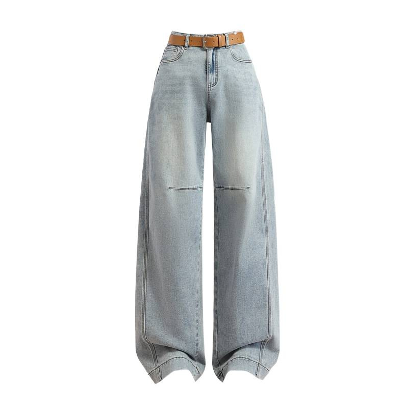 Jeans de pierna ancha azul claro de primavera de mujeres, nuevo tamaño de pera, cintura alta, pantalones de macheta rectos sueltos y delgados