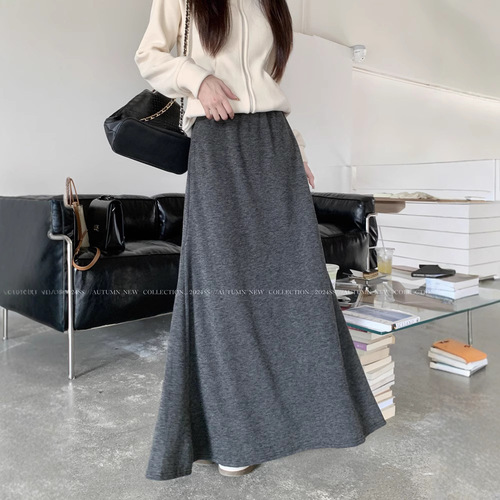 Slim MM Knitted Glutinous Rice Half Umbrella Skirt Women's 2024 Autumn/Winter New Casual Style High-Waisted Hip-Hiding Flowy A-Line Dress
