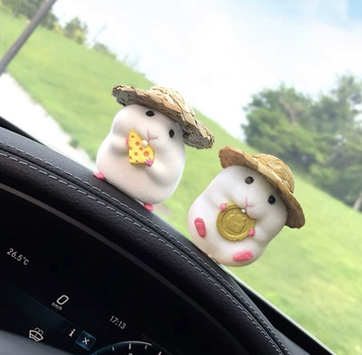Car Decoration Accessories, Car ornaments - straw-hat-gray-hamster-gold-cheese