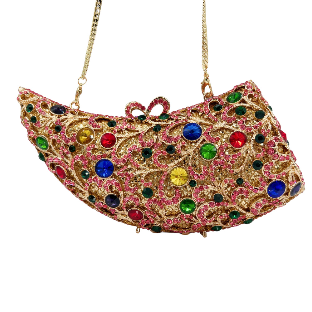 Túi clutch nữ cầm tay dự tiệc đính đá kim cương phong cách châu Âu — Màu vàng nhạt, Màu hồng vàng kim, Đế vàng kim cương, Màu bạc chi tiết 2