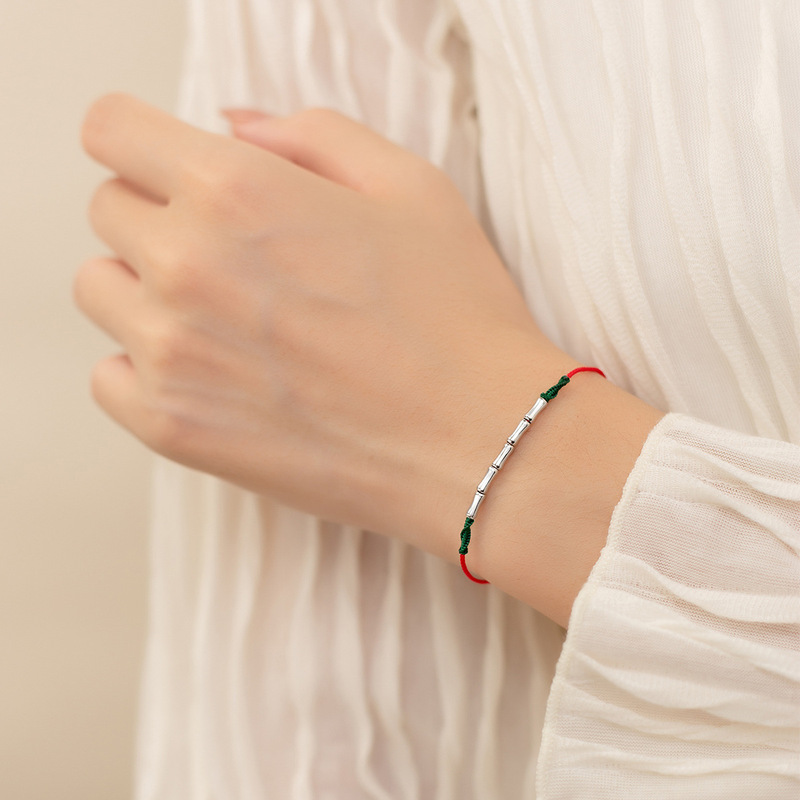 925 silver fashion simple bamboo tube hand rope hand woven adjustable red rope bracelet jewelry wholesale C0662