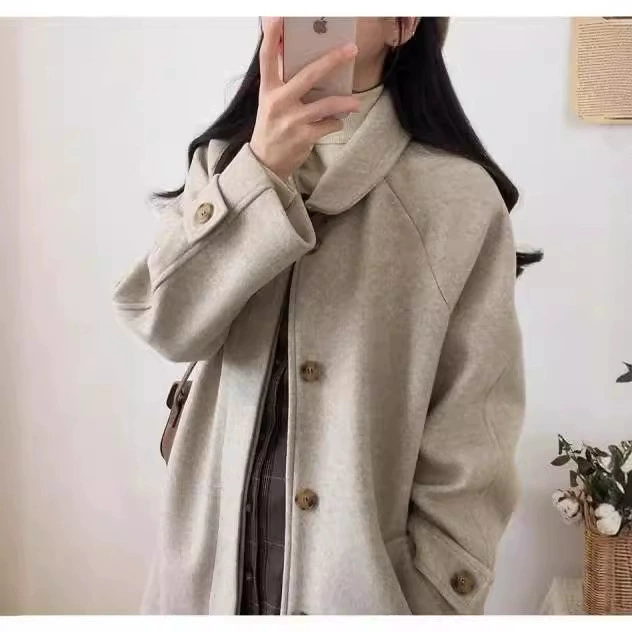 Шерстяное пальто, длинная демисезонная куртка, plus size, средней длины, корейский стиль, свободный крой, увеличенная толщина