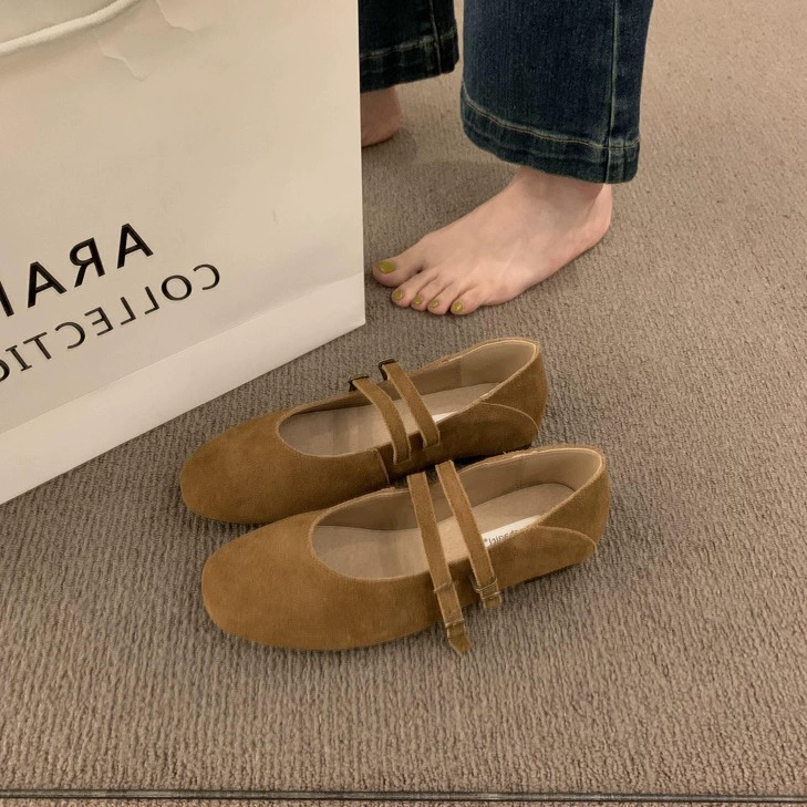 Ретро туфли-мэри-джейн с круглыми мысами, открытым верхом и одинарным ремешком, повседневные кожаные балетки на низком ходу
