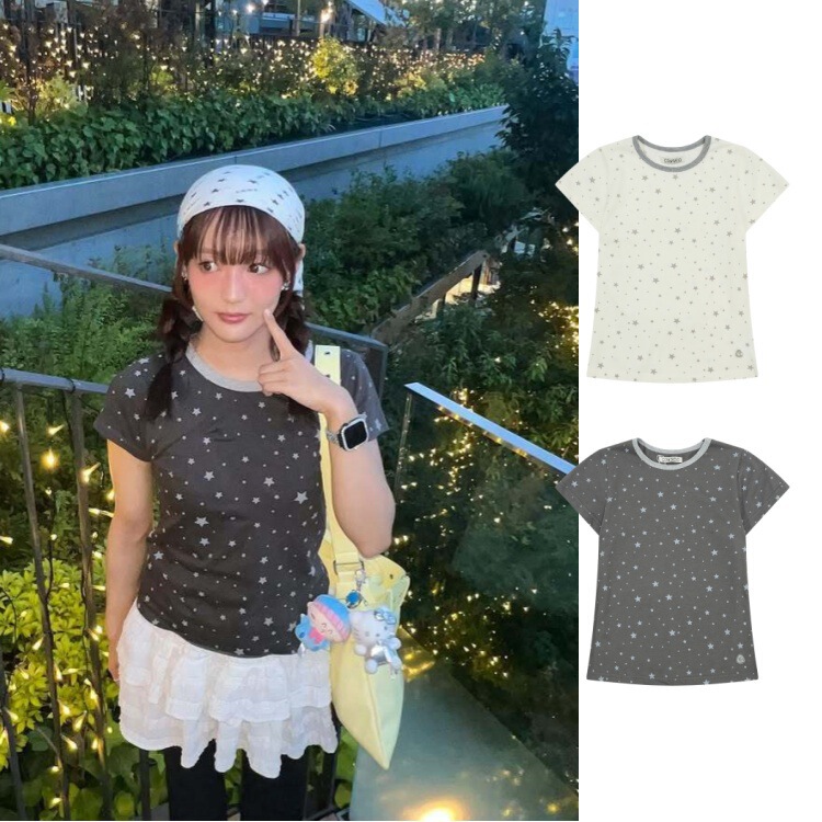 Korean Coys*** Star Slim-Fit Short T-Shirt Casual T-Shirt for Women Slim-Fit Short-Sleeve 26 Summer New Arrival One-Piece Delivery