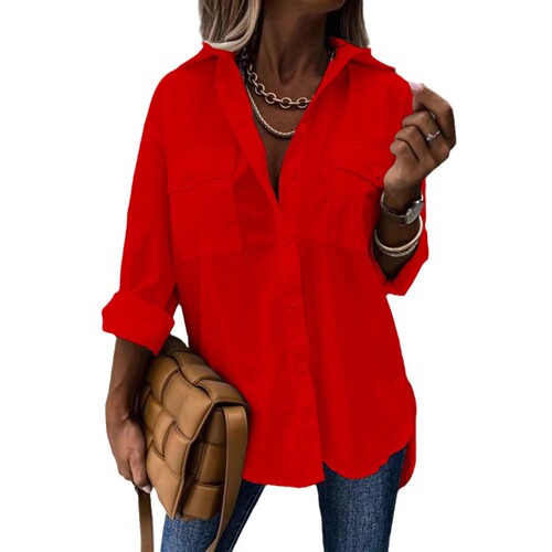 Ebay Amazon Wish European and American four seasons versatile loose-fitting long-sleeved lapel shirt top