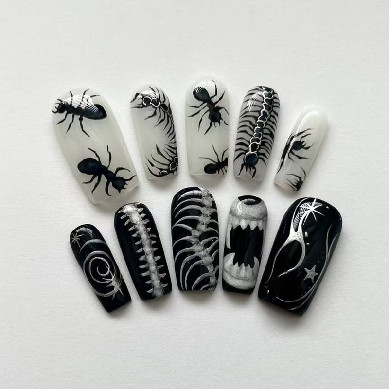 Halloween Ant Centipede Spine Horror Style Pattern Design Wearable Nail Art Nail Pieces Cross-Border Fake Nails Halloween Ant Centipede Spine Horror Style Pattern Design Wearable Nail Art Nail Pieces Cross-Border Fake Nails