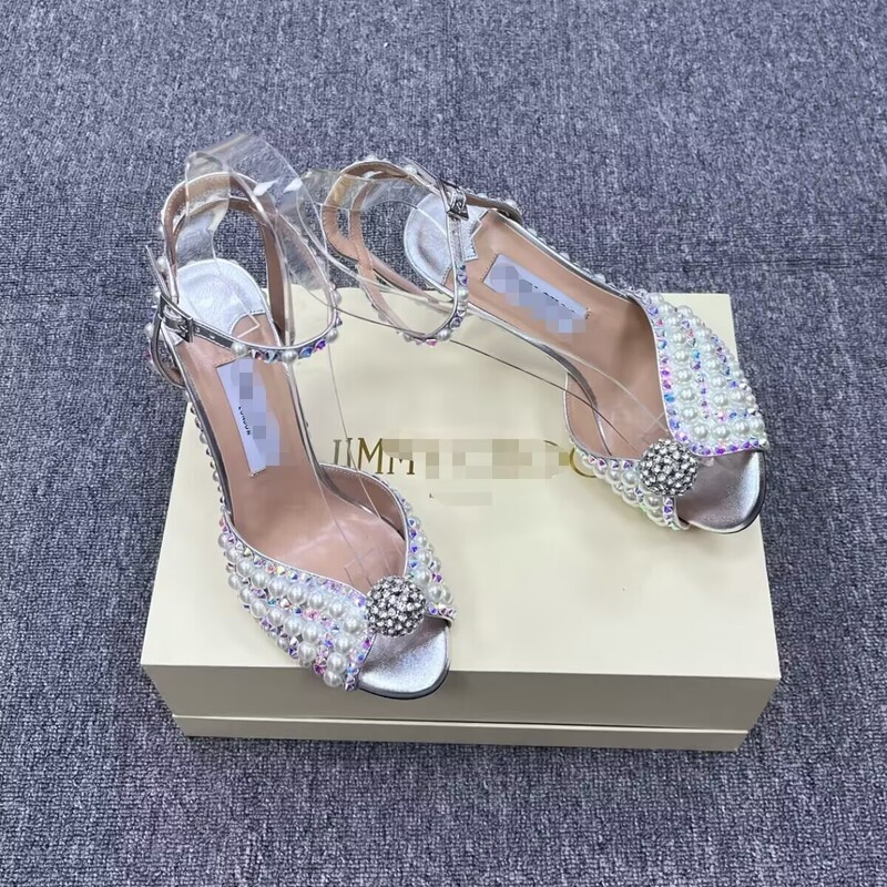 New Style Fish-Mouth Jimmy High Heels with Crystal Diamonds and Pearls, Sweet Wedding Shoes High Heels Sandals