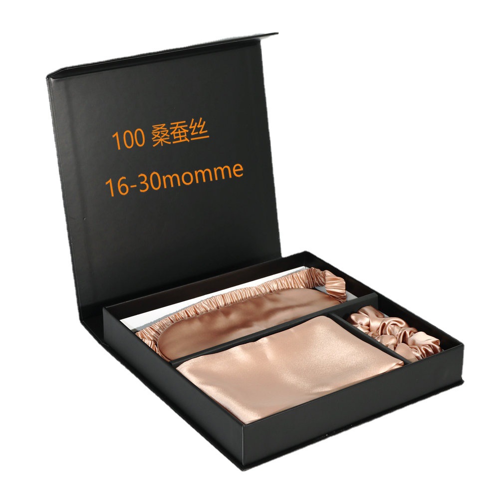 Y seda almohada cubierta de ojos anillo de cabello de tres piezas set seda seda 19 mm set de caja de regalo