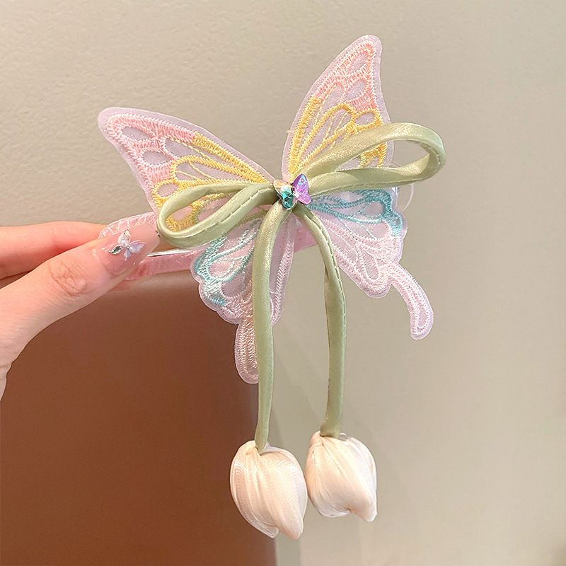 Nuevo niño súper hada tulipán mariposa placa artefacto horquilla parte posterior de la cabeza clip de cola de caballo niña princesa accesorios para el cabello estilo occidental