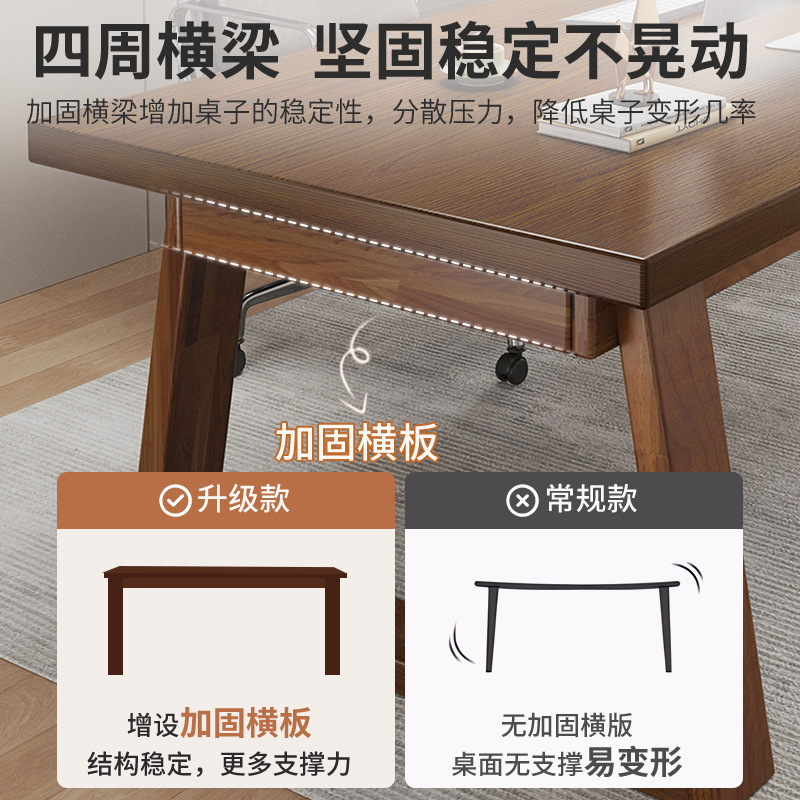 Escritorio de madera maciza para la sala de estar, escritorio largo grande, escritorio de oficina en el hogar, banco de trabajo largo, combinación de mesa y silla moderna de lujo ligero