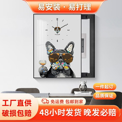 電計箱装飾画縦型時計画アニメ動物犬レストラン配電箱隠し箱時計付き絵