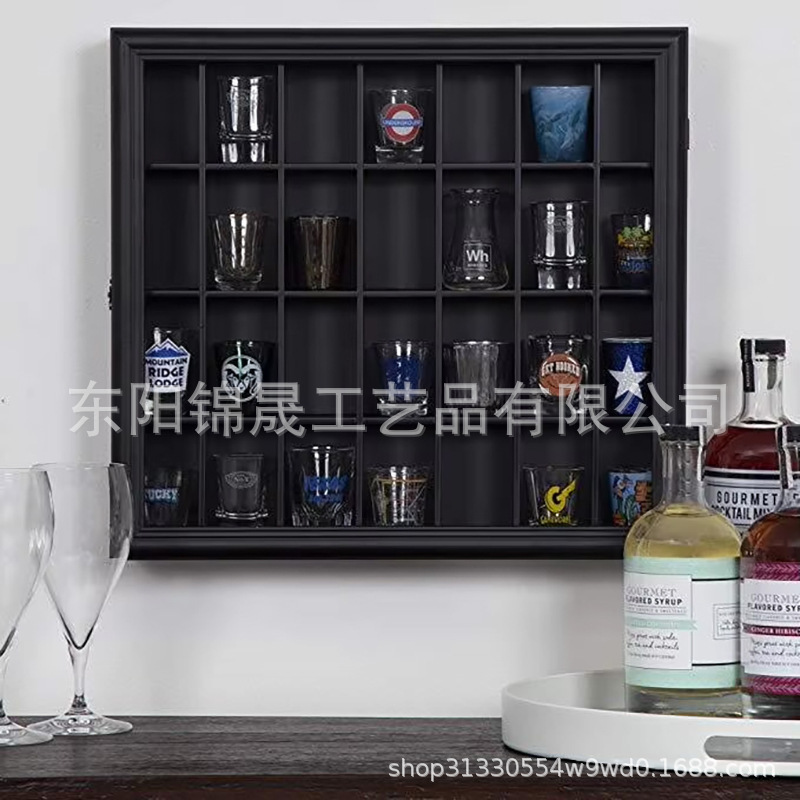 Cross-Border Hot-Selling Classical Black Wooden Glass Display Frame for Wall-Mounted Installation in Home Kitchens/Bar Counters for Decoration Cross-Border Hot-Selling Classical Black Wooden Glass Display Frame for Wall-Mounted Installation in Home Kitchens/Bar Counters for Decoration