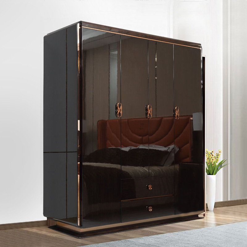 Italian Light Luxury Solid Wood Wardrobe Post-Modern Home Four-Door Wardrobe Villa Bedroom Storage Cabinet Hong Kong Style Luxury Furniture