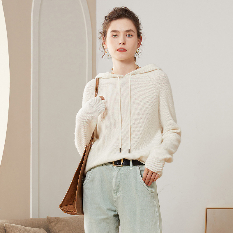 Cashmere Sweater for Women, Loose Outerwear, Knitted Hoodie, Hooded Wool Base Layer, Women's Sweatshirt, Cashmere Knitwear