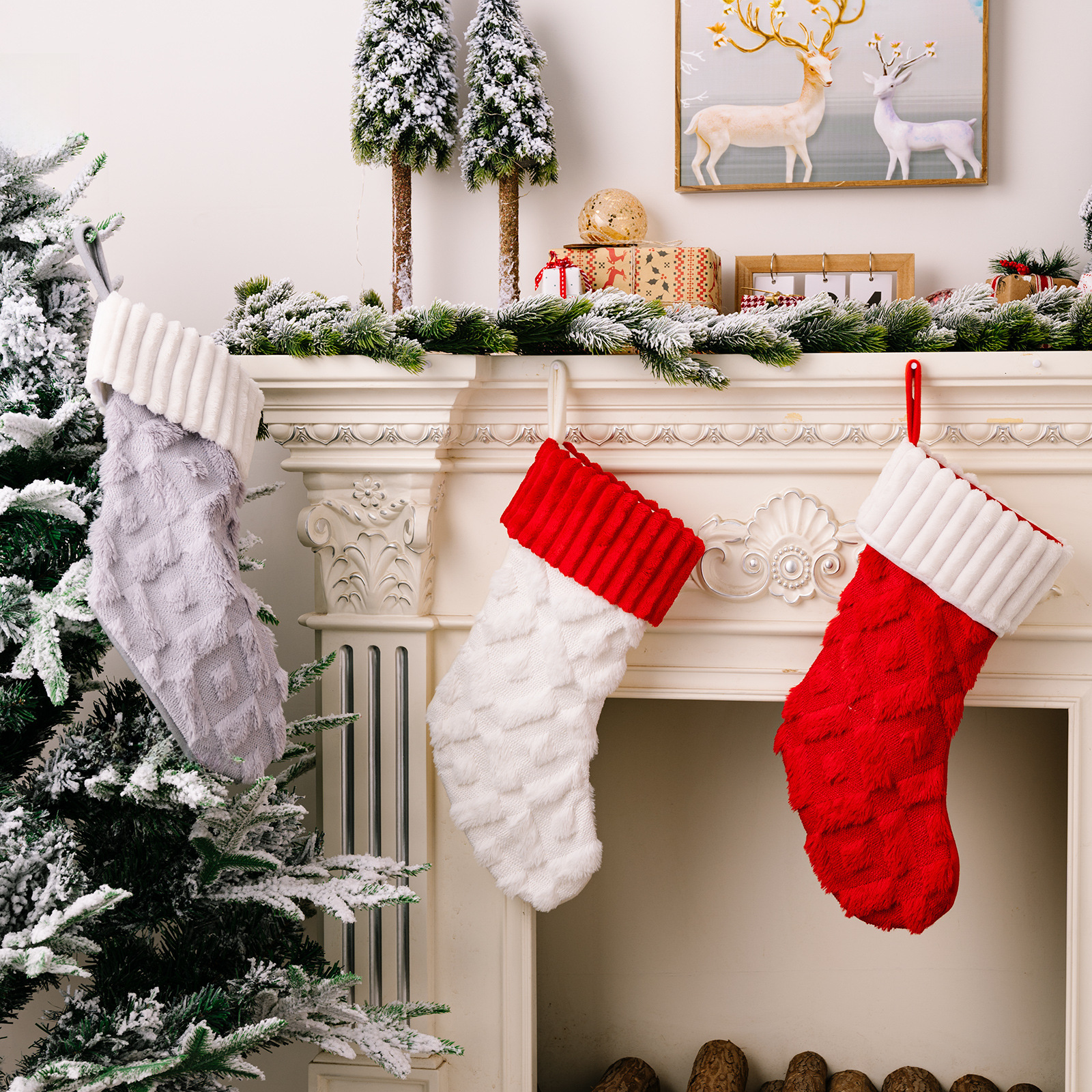 Christmas decoration supplies plush Christmas socks red Christmas gift socks children gift bag tree hanging_voghion.com