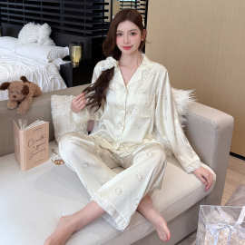 甜美可爱睡衣女春秋新款长袖冰丝柔软舒适休闲家居服套装网红热销
