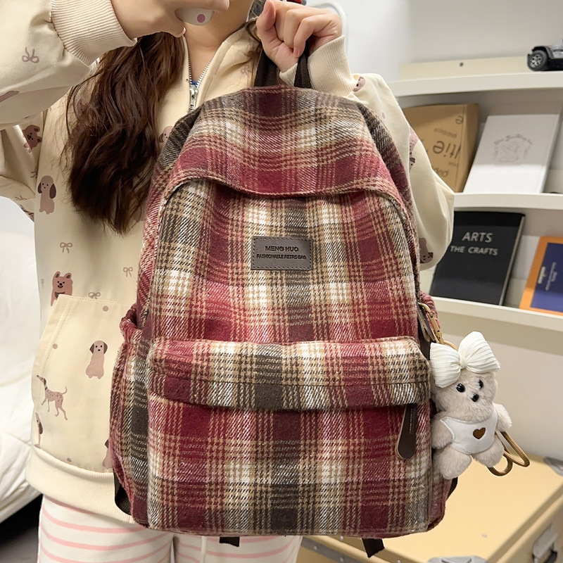 Backpack for Women Korean Style Autumn and Winter New Retro Plaid Backpack Japanese Style Girly Style College Student Literary Versatile School Bag Backpack for Women Korean Style Autumn and Winter New Retro Plaid Backpack Japanese Style Girly Style College Student Literary Versatile School Bag