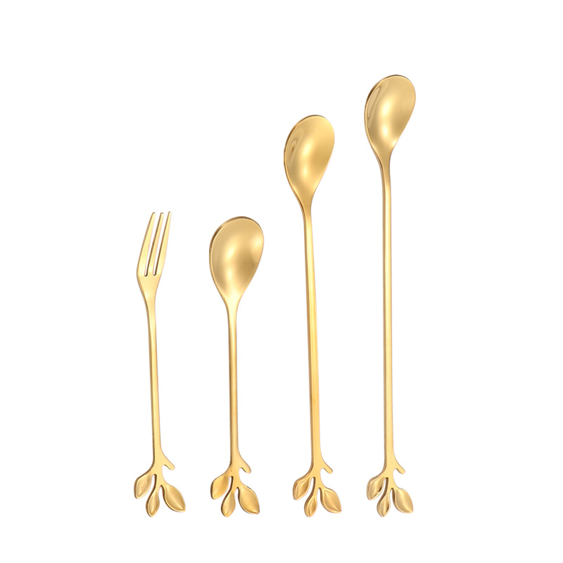 Cuchara de acero inoxidable Cuchara de hoja tenedor Cuchara de café de mango largo de cabeza cuadrada Cuchara para mezclar miel Taza cálida Taza de regalo