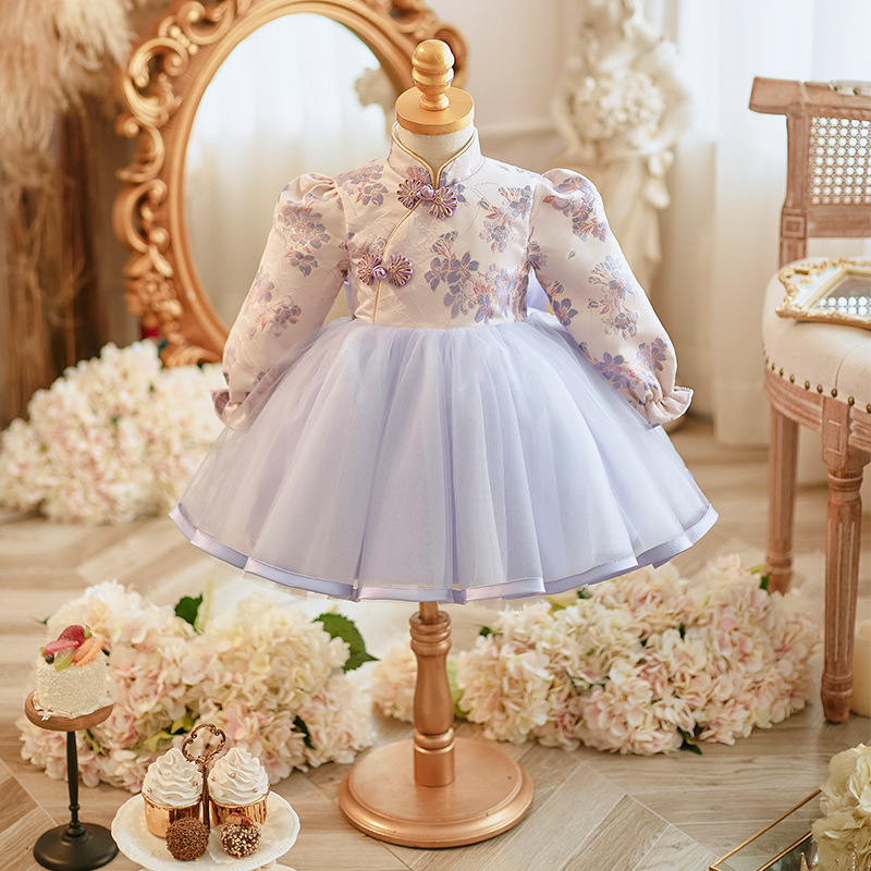 Girl's Birthday Party Princess Dress, Chinese Style Baby Girl's One-Year-Old Dress, Spring Baby's First Birthday Outfit, Stylish Qipao for a Fashion Show