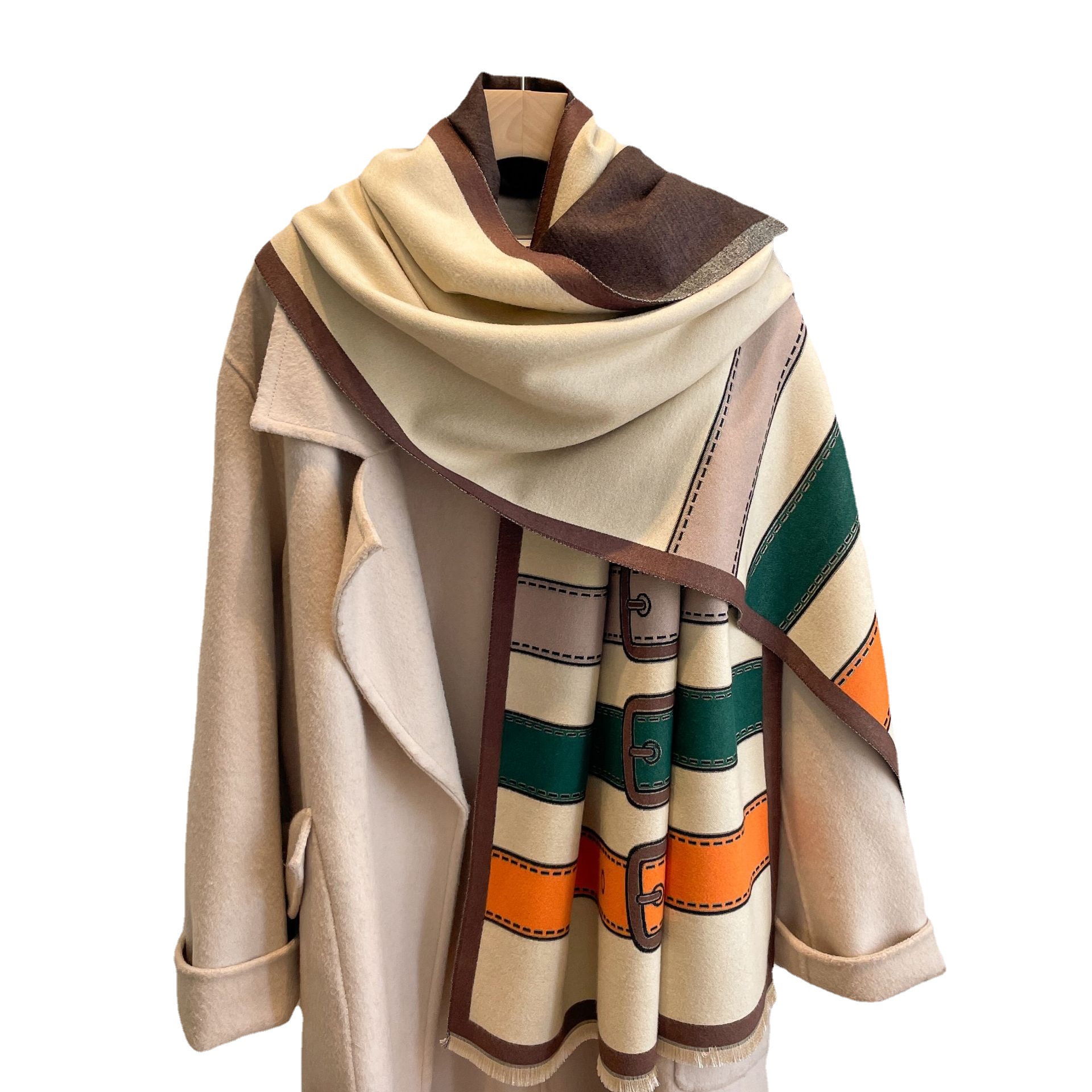 2022 nuevo estilo coreano de color a juego bufanda de cinturón de doble cara de Cachemira-como cálido de media longitud engrosada bufanda exterior chal