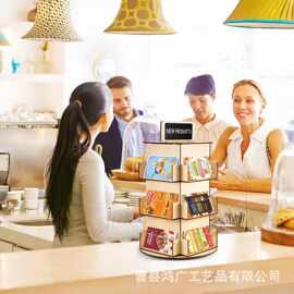 木质可旋转收纳架多层可拆卸贺卡明信片储物架实木桌面图书整理架