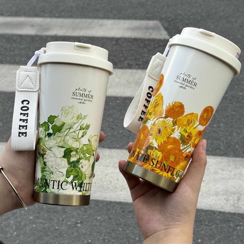 玲兰花保温杯316咖啡杯子女 高颜值双饮吸管水杯车载礼品杯子定制|undefined