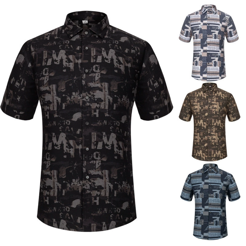 Новая летняя новая рубашка с короткими рукавами, модная эластичная рубашка с короткими рукавами из бамбукового волокна с цифровой печатью, мужская деловая повседневная рубашка