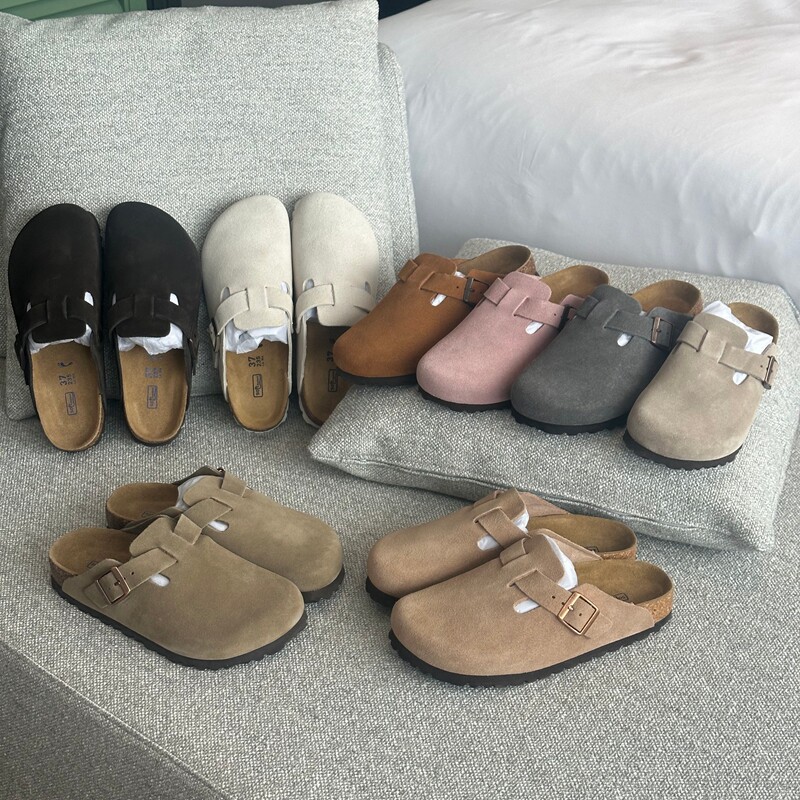 桑坡全牛皮情侣勃肯半拖鞋女外穿真皮复古软木足弓支撑半包博肯鞋