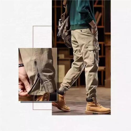 Men's Work Pants Spring/Autumn Wear-Resistant Skinny Tapered Leg Pants American Vintage Multi-Pocket Casual Long Pants