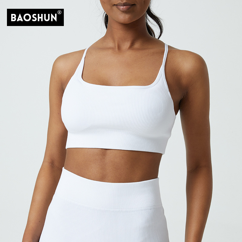 Threaded Yoga Top with Chest Pads, Beautiful Back Sports Bra, Vest, Summer Shockproof, Suitable for Large Busts, Can Be Worn Outside for Running