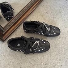 复古黑白波点德训鞋女2026春夏季新款鸳鸯色系带休闲百搭平底板鞋