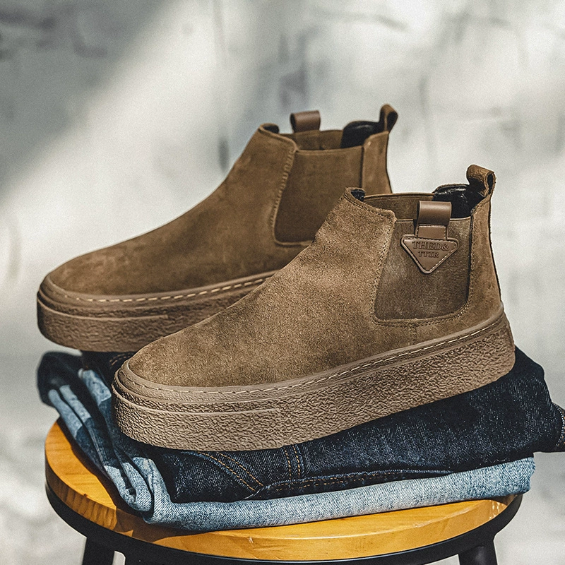 Ботильоны Челси, зимние ботинки на флисовой подкладке, винтажные универсальные Ботинки Martin в британском стиле, мужская обувь, замшевые ботинки миди