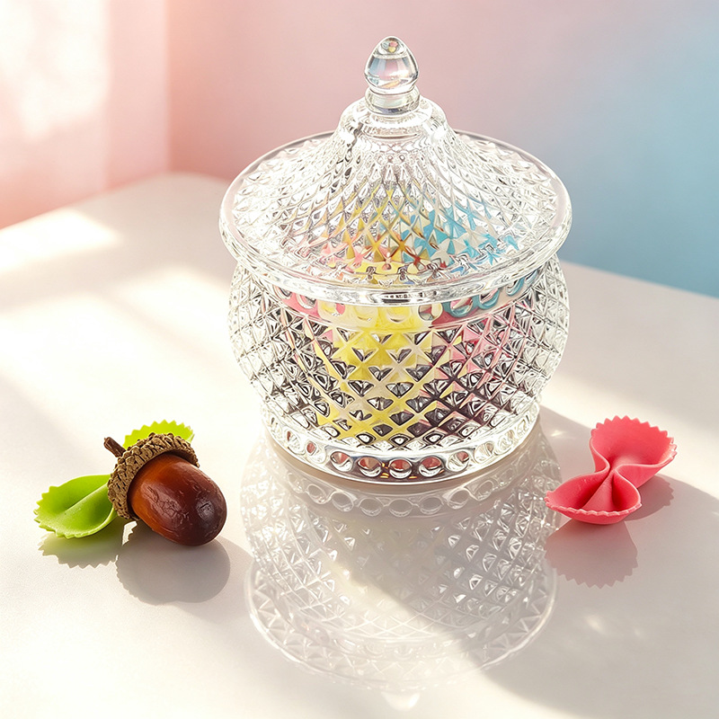 Glass candy jar, lead-free glass storage jar, holiday gift snack jar, living room decorative sugar jar, factory wholesale