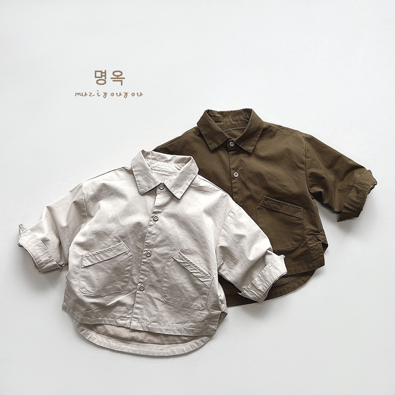 Preferencia ~ abrigo de camisa de estilo coreano para niños 2024 primavera niños y niñas camisa retro a juego ropa para niños de moda forro tejido