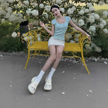 薄荷绿针织夏季韩系氛围感淑女甜美气质上衣女短袖波点裙套装新款