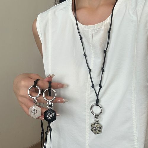 Personal Style Trend Polygon Cross Pendant Necklace for Women, Light Luxury, Unconventional Design, High-Grade Natural Stone, Long Length Sweater Chain