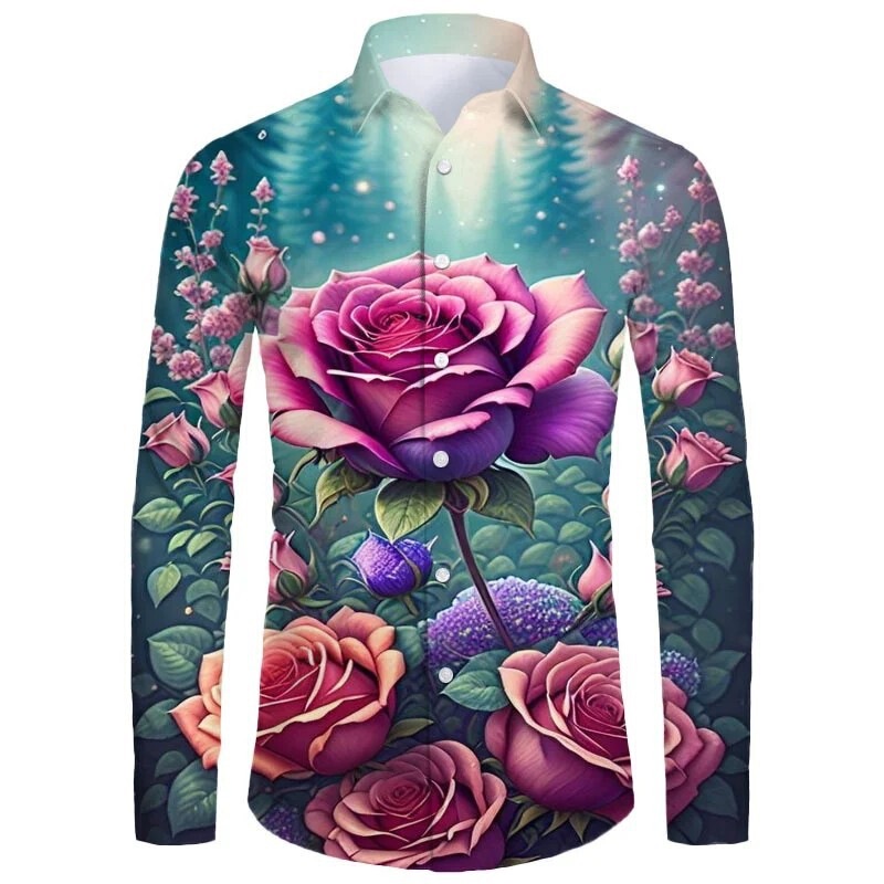 2025 New Product Amazon New European and American Cross-Border High-Quality Casual Fashion Floral Pattern Men's Long-Sleeved Shirt 2025 New Product Amazon New European and American Cross-Border High-Quality Casual Fashion Floral Pattern Men's Long-Sleeved Shirt
