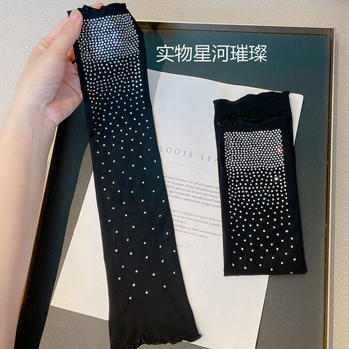 Light luxury high elasticity hot diamond starry sunscreen sleeves for women driving slim ice sleeves lady style short hand sleeves summer