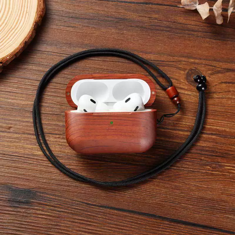 [适用airpodspro2木纹耳机保护壳Airpods4实木复古蓝牙耳机套手工]