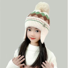 秋冬季儿童保暖帽子冬天男女童菱形防风护耳帽宝宝针织加厚毛线帽