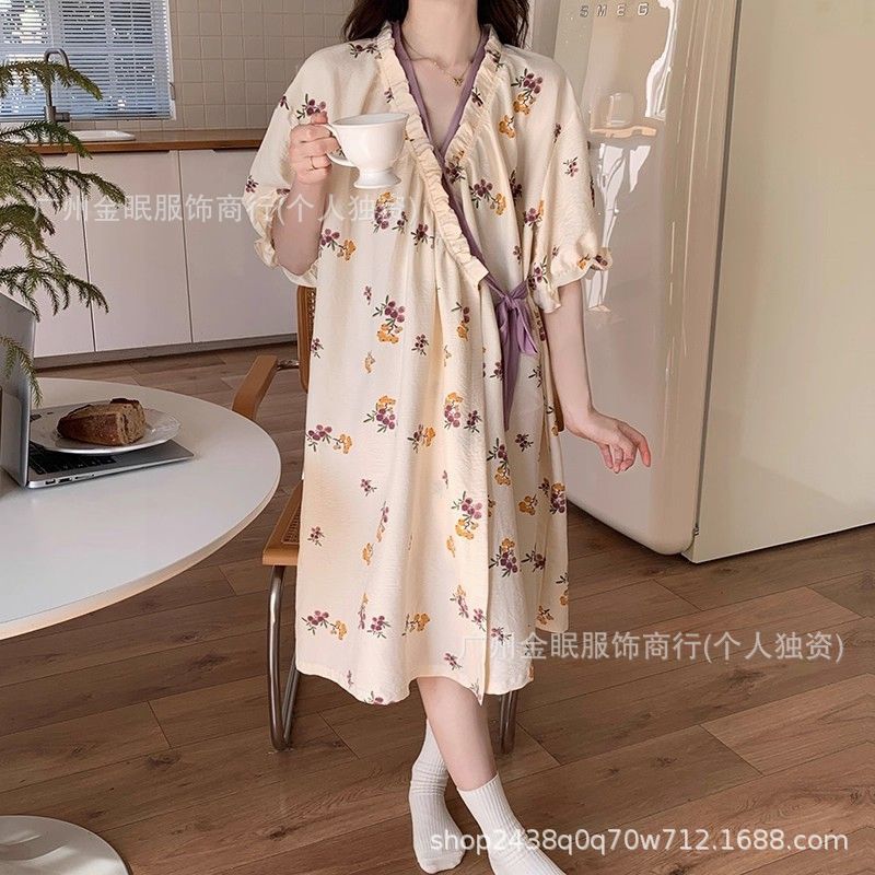 1235 작은 노란색 꽃 반팔 잠옷
