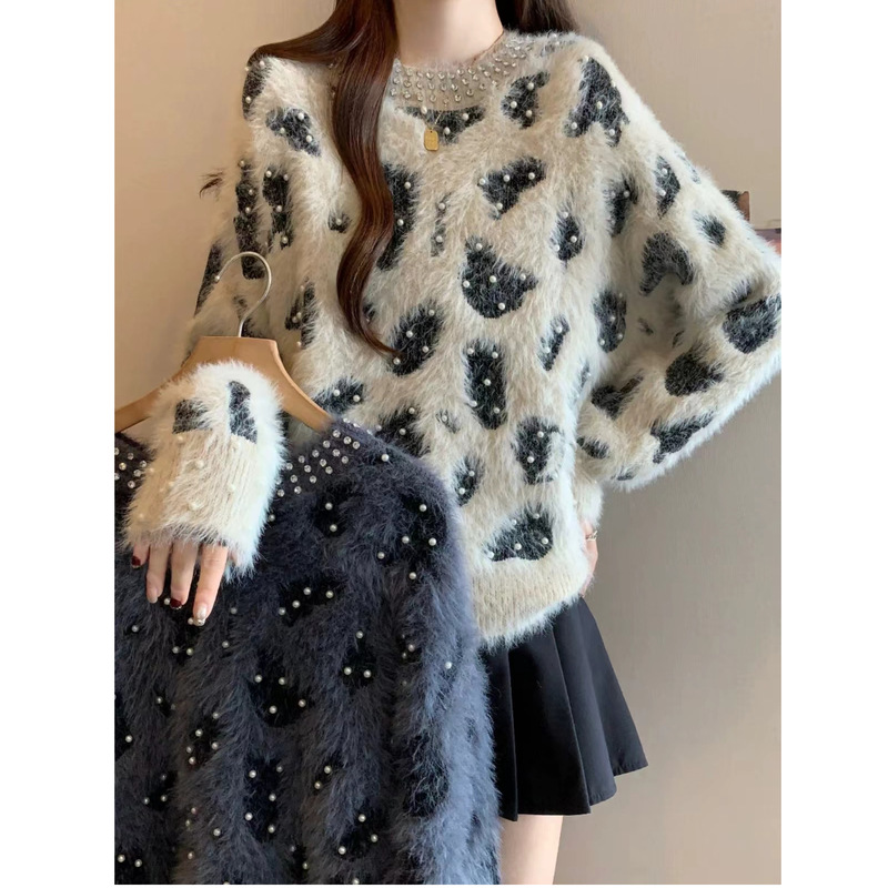 韩版时尚高级设计感毛衣女重工珠子上衣秋冬大码微胖mm针织衫百搭|undefined